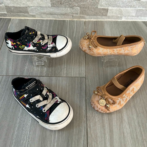 MK and Converse Toddler Shoe Bundle- Size 7- Flats and Sneakers- Unicorn Gold - Picture 1 of 8